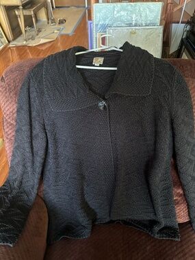 Macy's JP black cotton sweater with wide lapels